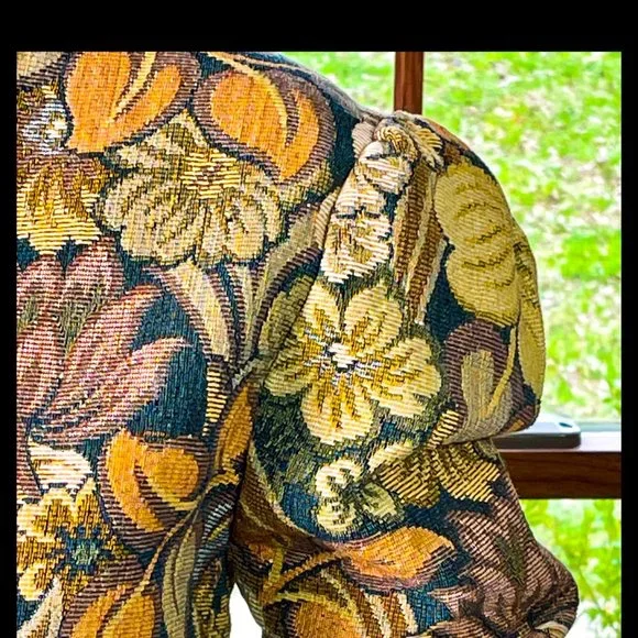 ▪️VTG▪️HANDMADE▪️1980's Floral Embroidered Tapestry Bolero Jacket - Picture 4 of 5